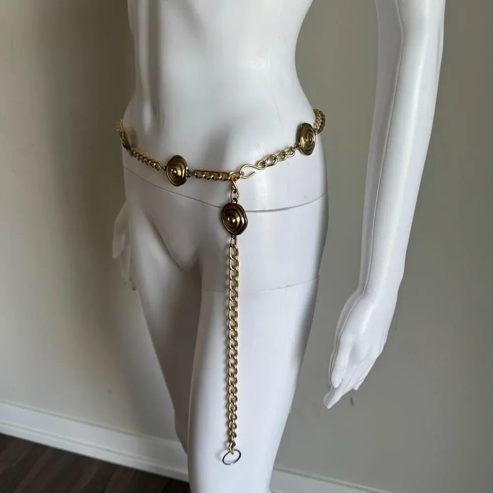 Vintage Gold Chain Hip Belt With Spiral Charms